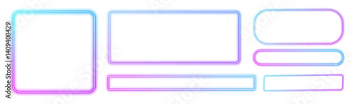 Square rectangular frame with two color neon motion graphics on isolated transparent background in PNG and vector format. Blank copy space in the middle.	