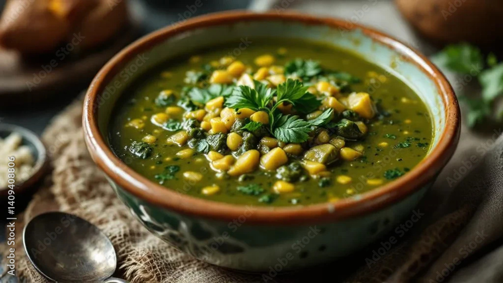 Portuguese caldo verde soup in the bowl.
