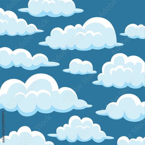 Fluffy Cumulus Clouds in Blue Summer Sky