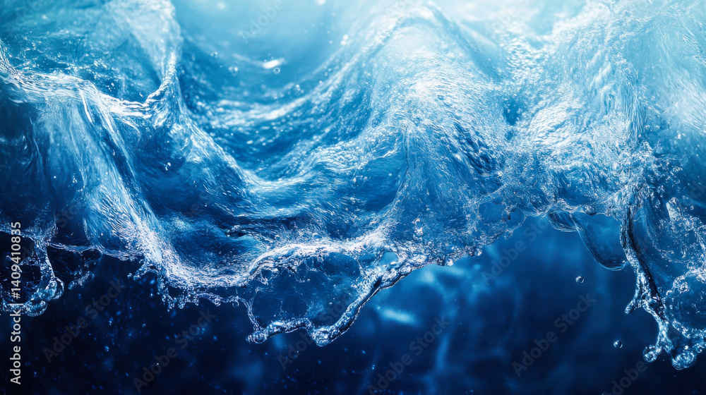 Dynamic splashes of water create mesmerizing patterns in a vibrant blue environment