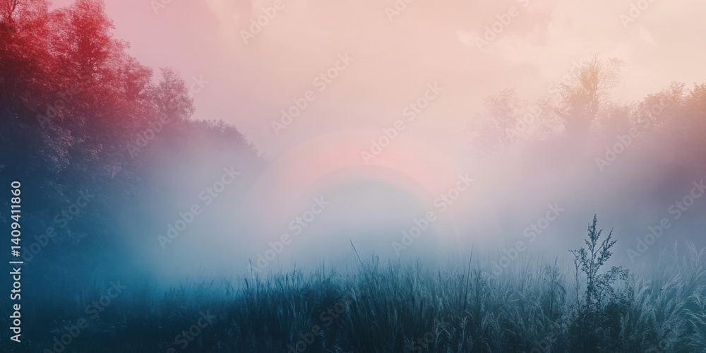 Fototapeta premium Prism burst spins gently on a dreamy foggy background