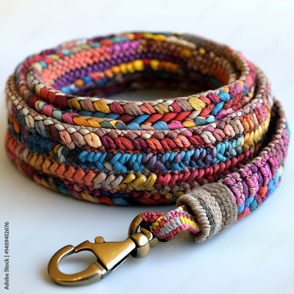 handmade pet collar and leashes Colorful Bead Bracelet Handmade with Pearls and Gold Rope on White Background handmade pet collar and leashes Colorful Bead Bracelet Handmade with Pearls and Gold Rope on White Background