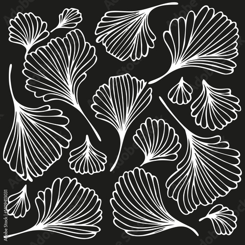Fond Motif Feuillage Feuille Végétal Composition en Noir et Blanc - Vecteur