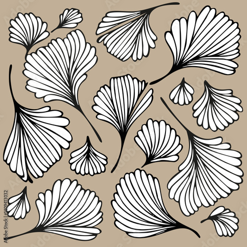 Fond Motif Feuillage Feuille Végétal Composition en Noir et Beige Mocha Mousse - Vecteur