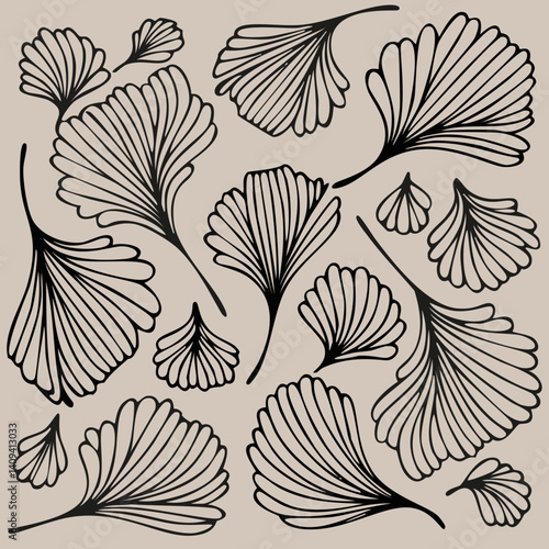 Fond Motif Feuillage Feuille Végétal Composition en Noir et Beige Mocha Mousse - Vecteur