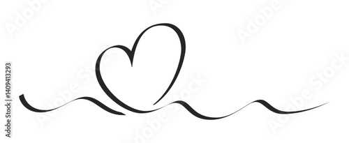 Vector heart swirl divider isolated on a transparent background. Romantic love symbol for greeting cards, birthdays, weddings, healthcare, or Valentine's Day concept