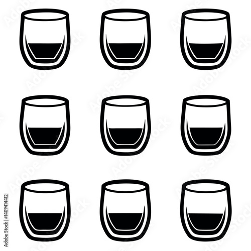 Simple Black Line Art Whiskey Glass Icon Set for Beverage and Drink Designs