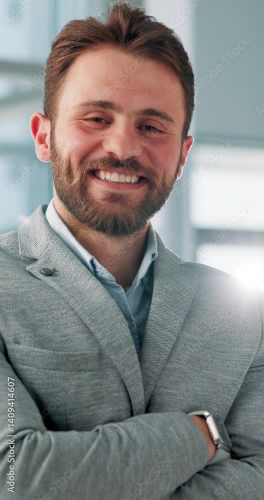 Face, business and man in office, arms crossed and confidence with tax specialist. Portrait, happy person and employee with smile, pride and financial consultant with investment skills and expert Face, business and man in office, arms crossed and confidence with tax specialist. Portrait, happy person and employee with smile, pride and financial consultant with investment skills and expert