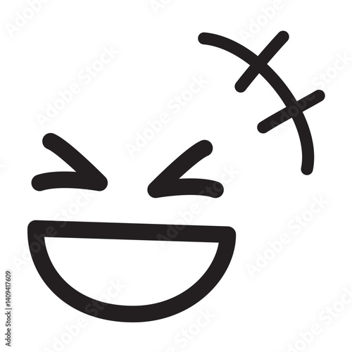 笑顔・爆笑しているの手書き絵文字・顔文字アイコン　黒　白黒