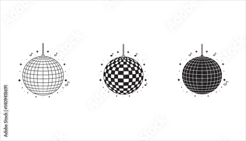 Disco ball line icon set. club party dance mirror discoball line icon. nightclub light ball icon for UI designs.