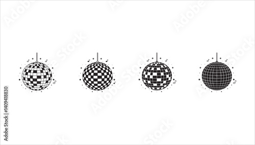 Disco ball icon collection. Disco ball club dance party mirror line icon. Night club light bulb icon. For your website, logo, app, UI design. Vector illustration, isolated on white background.