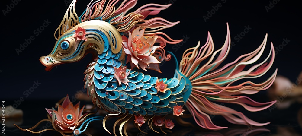 Paper quilling mermaid dragon Nano Robot full body in a sea of diamonds, ai generative Paper quilling mermaid dragon Nano Robot full body in a sea of diamonds, ai generative