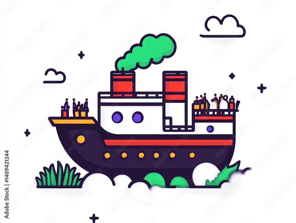 Obraz premium A whimsical ship floats amidst clouds, carrying passengers