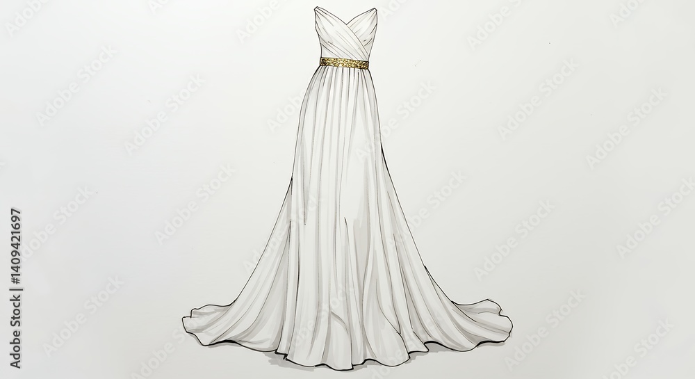 Elegant white wedding gown sketch Elegant white wedding gown sketch