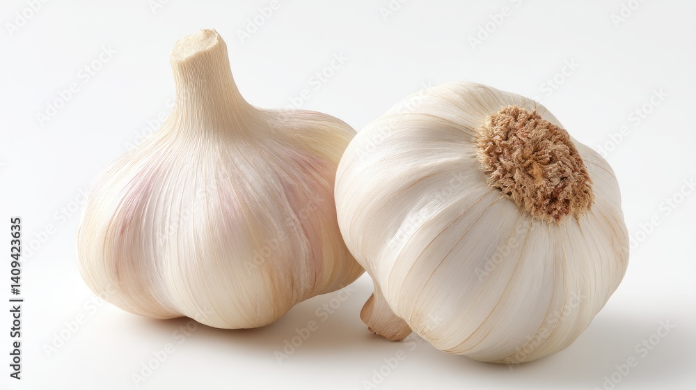 Obraz premium garlic cloves on a white background, minimalist style, simple composition