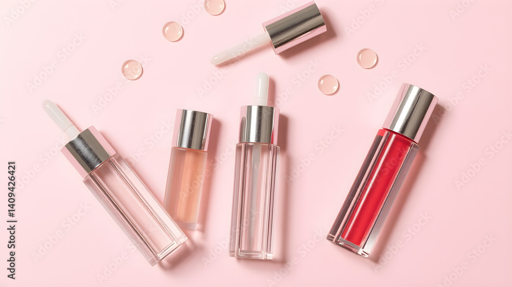 Obraz premium pink lipstick, make up accessories