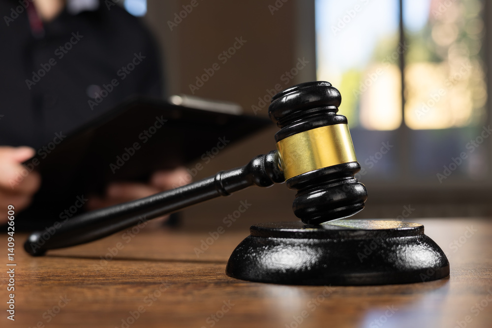 Judge's gavel with Justice lawyer having team meeting at law firm background. Concepts of Law and Legal services Judge's gavel with Justice lawyer having team meeting at law firm background. Concepts of Law and Legal services