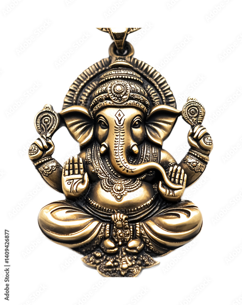 Fototapeta premium Ganesha Pendant for Religious Jewelry and Blessings - Isolated on White Background