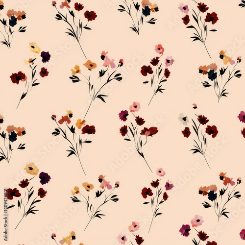 Elegant Peach Background with Delicate Watercolor Floral Pattern