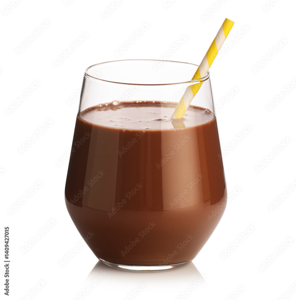 Tasty chocolate milk in glass isolated on white