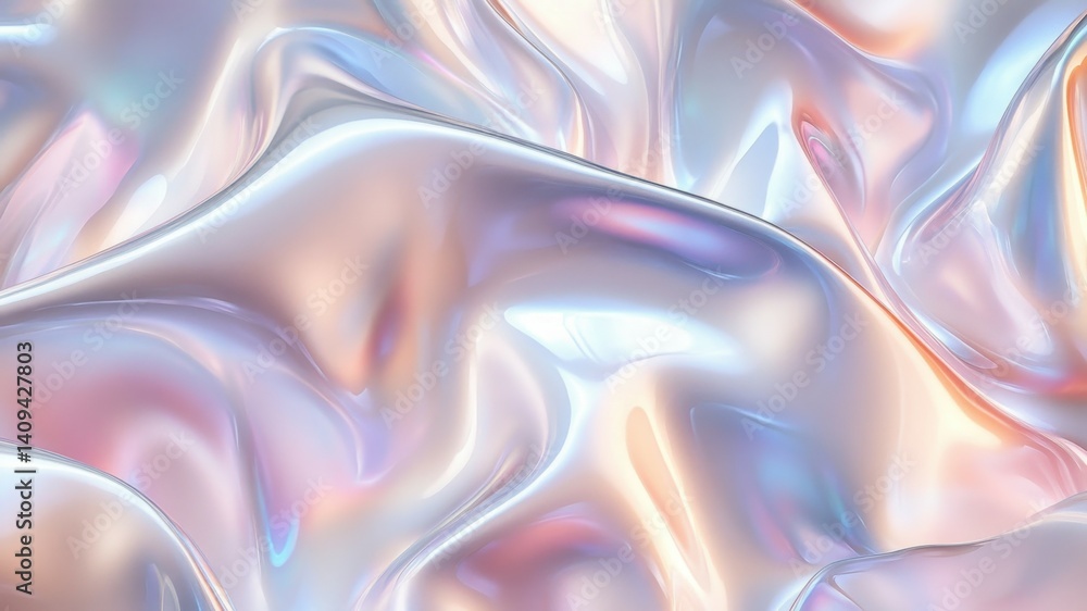 Obraz premium Iridescent abstract texture with flowing, shiny, and pearlescent reflections.