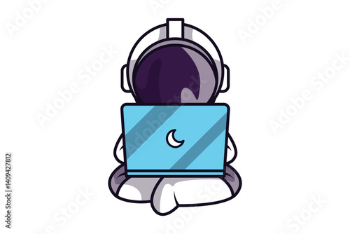 Astronaut Character Using Laptop