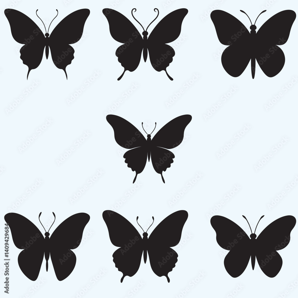 set of beautiful butterfly silhouette set of beautiful butterfly silhouette