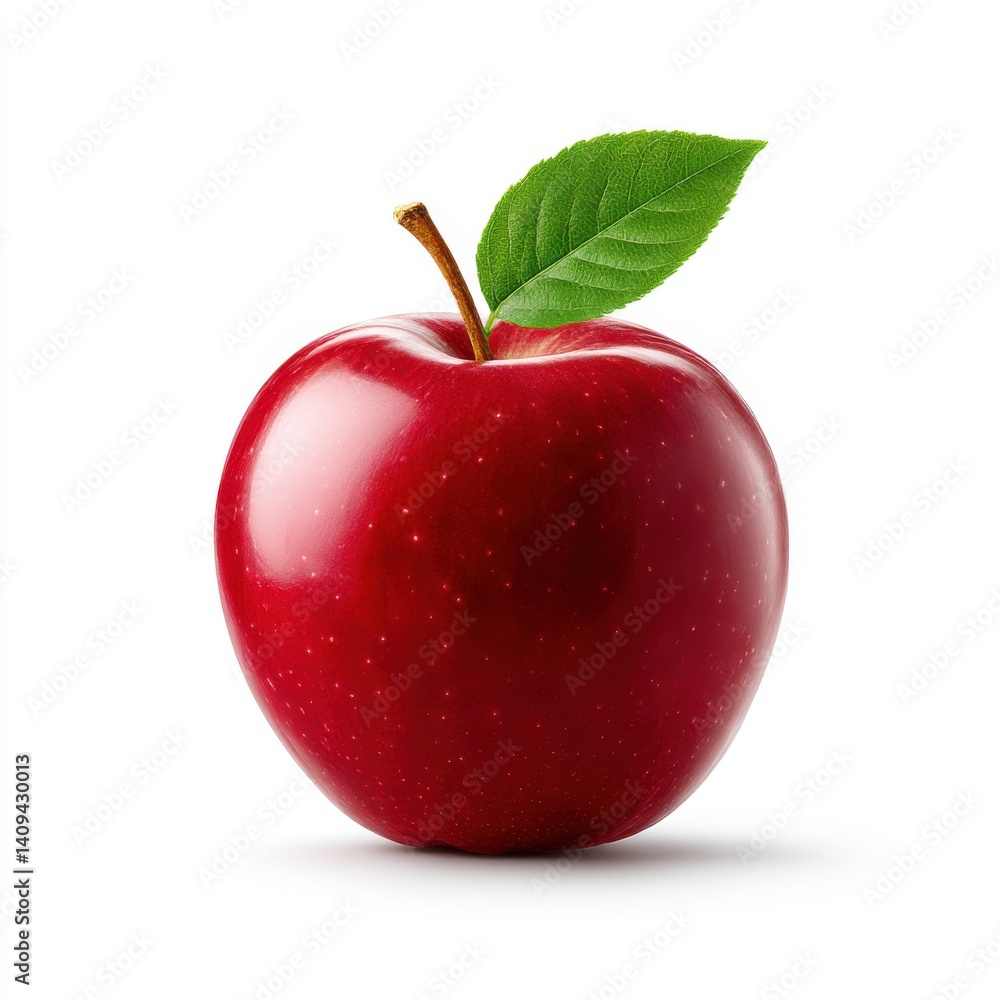 A fresh Ripe apple with leaf on white background A fresh Ripe apple with leaf on white background