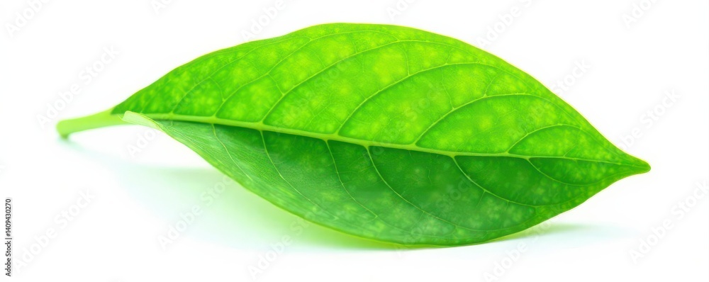 Obraz premium Green leaf, perfectly isolated against pure white, plant, nature, graphic