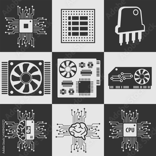 Microelectronics icon set. Vector illustration