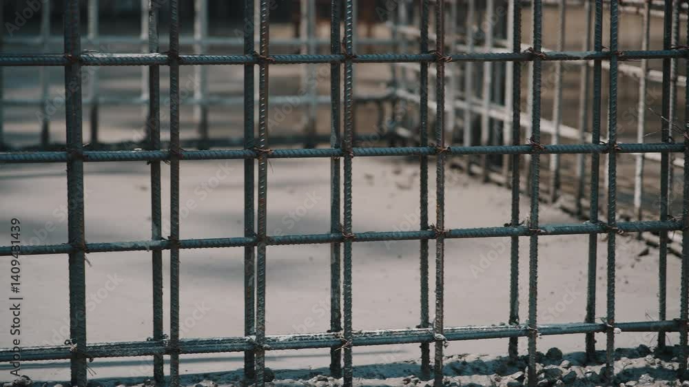 steel reinforcement structure forms framework of future building. Metal rods steel reinforcement structure forms framework of future building. Metal rods