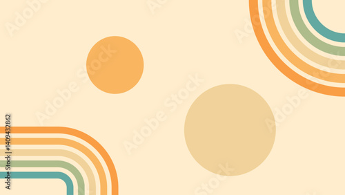 Abstract background of rainbow and sun groovy Wavy Line design in 1970s Hippie Retro style. Vector pattern ready to use for cloth, textile, wrap and other.