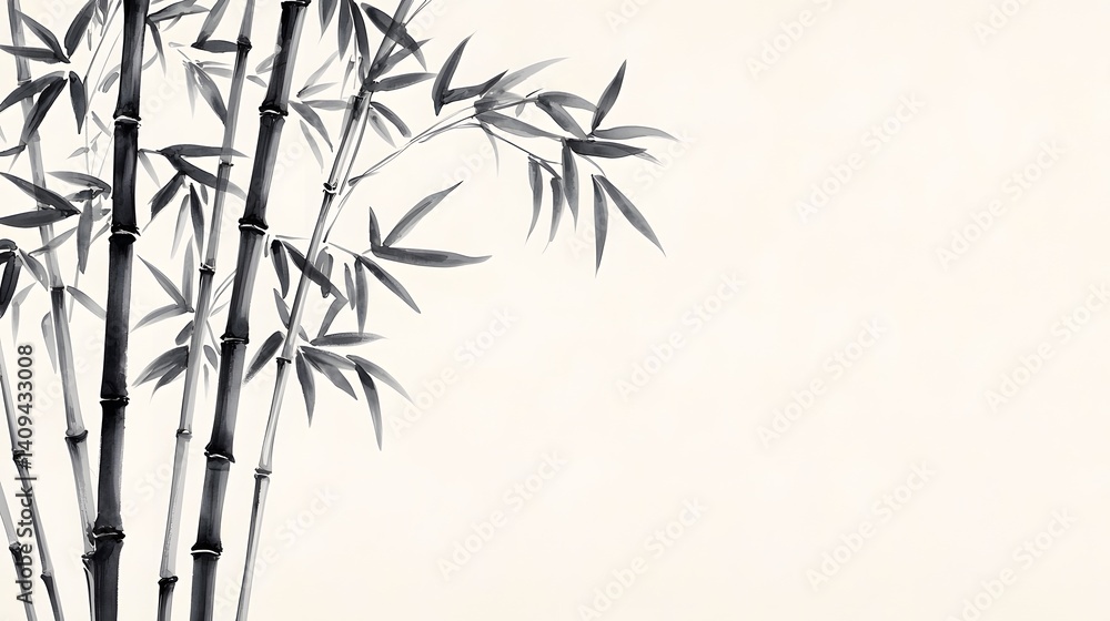 Fototapeta premium Minimalist bamboo leaves in black and white