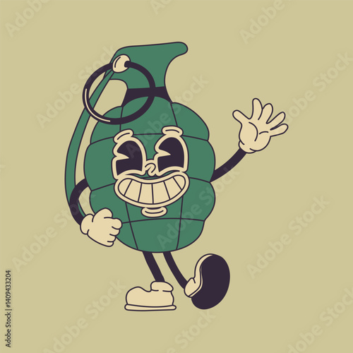 Groovy Retro Grenade Cartoon Character with Funky Style