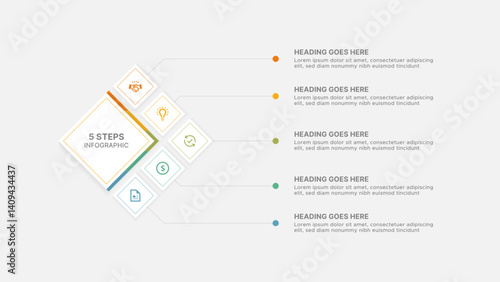 Modern Square Cycle Infographic Design Template with 5 Data Points