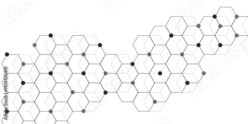 Science network pattern, connecting lines and dots Medical background. Abstract white background with hexagon and hexagonal background. Abstract hexagon white background with shadow.
