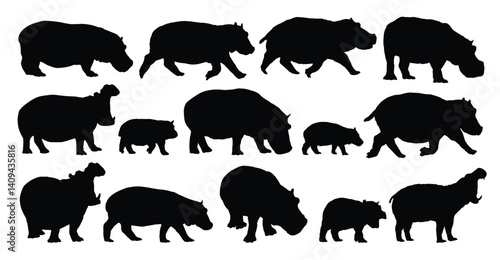 The big set silhouette of hippos.
