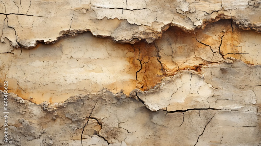 Naklejka premium Cracked Wall Texture with Peeling Layers and Earth Tones