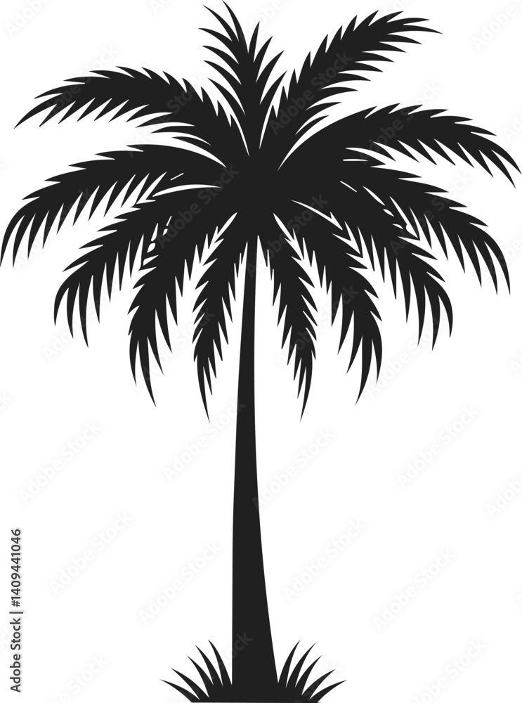 Fototapeta premium Simple Elegant Minimalist black color silhouette of Palm Tree, Palm Tree Vector Art Illustration, Drawing of Palm Tree Illustration, Vector Palm Tree Design Elements