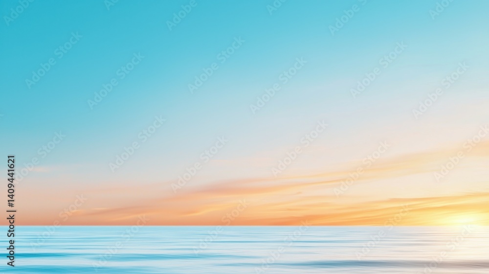 Fototapeta premium Vibrant sunset over calm ocean waters with a serene gradient sky.