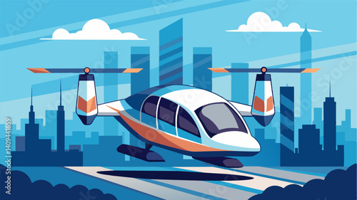 The air taxis themselves were a futuristic marvel with sleek designs and advanced technology that allowed for zero emissions and noiseless flight.. Vector illustration