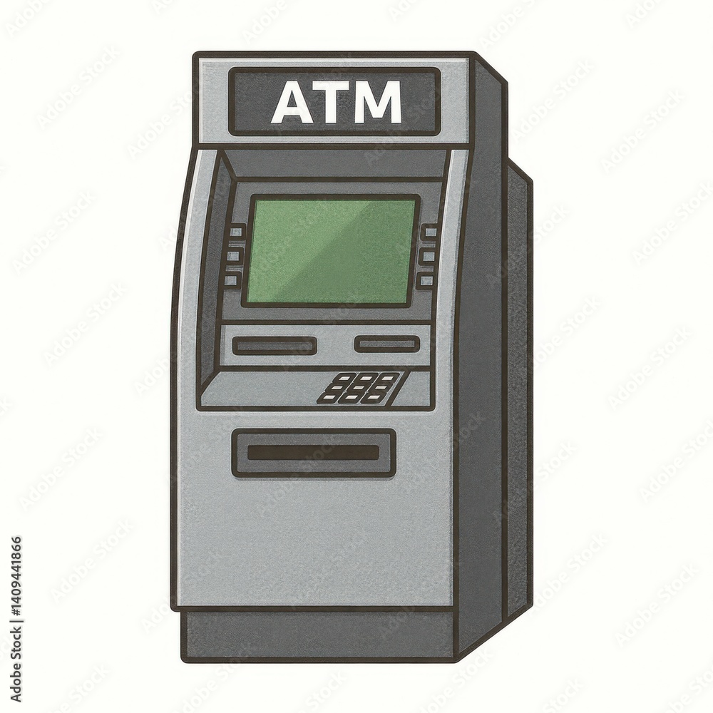 Atm machine standing alone in a public area providing access to banking services for cash withdrawal and deposit Atm machine standing alone in a public area providing access to banking services for cash withdrawal and deposit