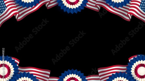 american flag and ornament overlay frame on top and bottom suitable for editing, independence or memorial day assets, with copy space on the side