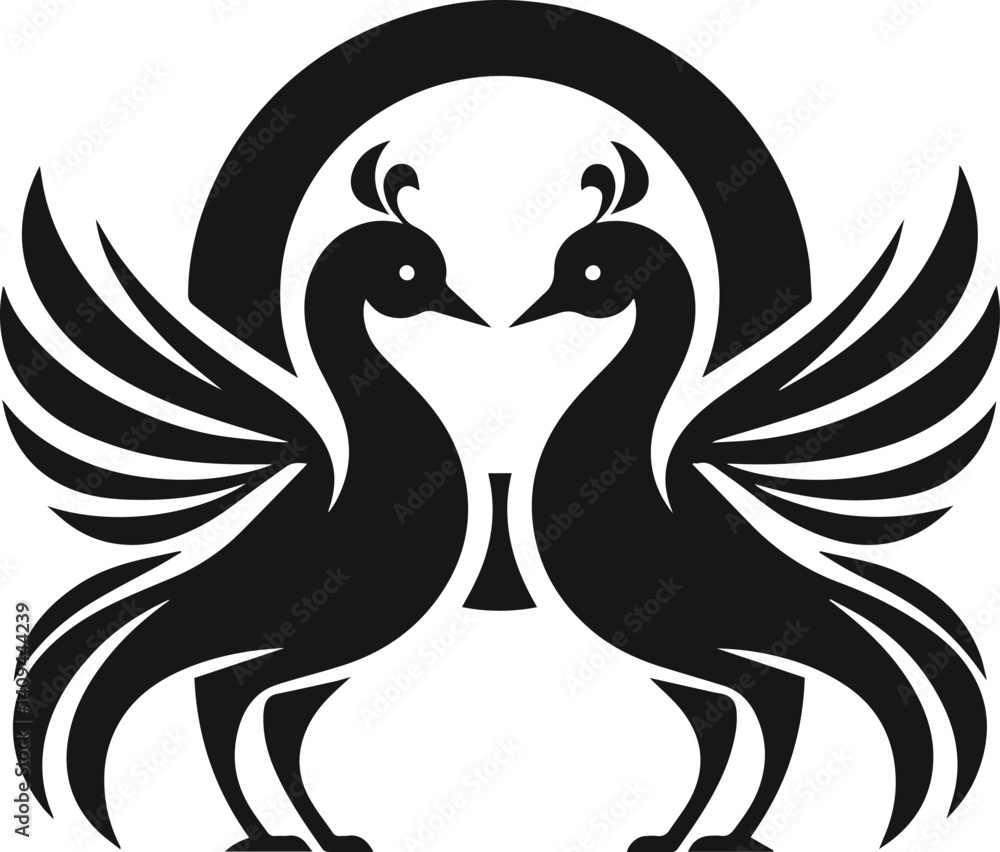 Fototapeta premium Simple Cute Minimalist Black Silhouette of Bird, Vector Cute Bird Art and Illustration Design