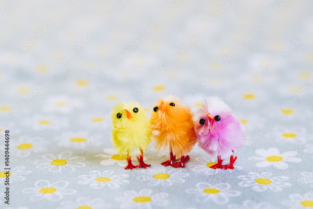 Décoration pour les fêtes de Pâques - Mignon Petit poussin coloré en poils dans un nid
