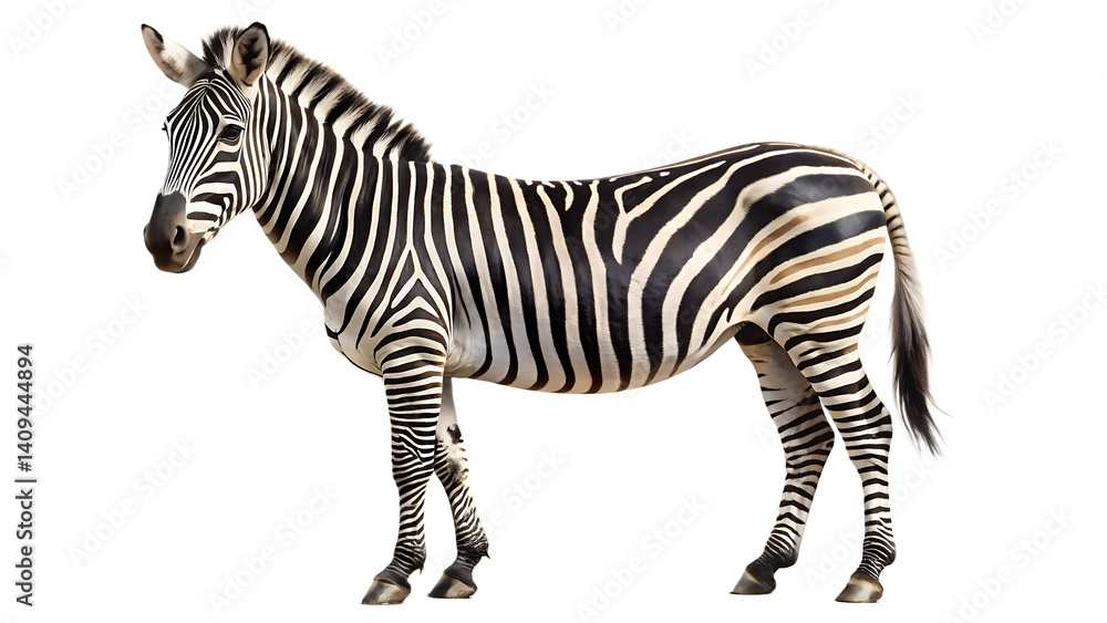 Fototapeta premium zebra standing isolated on white background PNG,AI GENERATED
