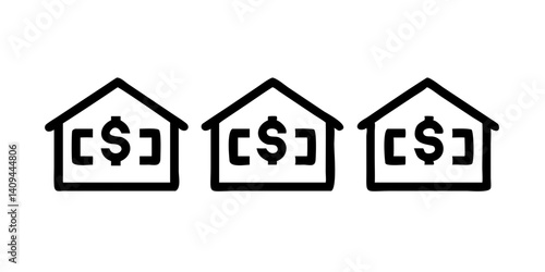 Black and white house icons with dollar signs