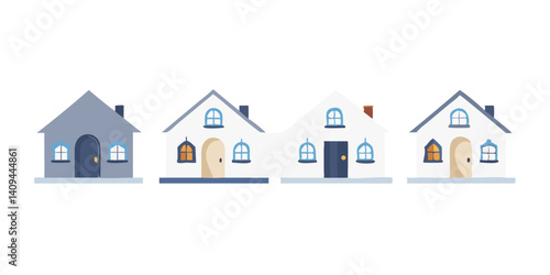 Neighborhood with diverse cartoon houses in flat style