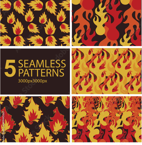A blazing seamless pattern bundle with neon flames, cyber grunge textures, and bold Y2K fire aesthetics for high-impact digital design.