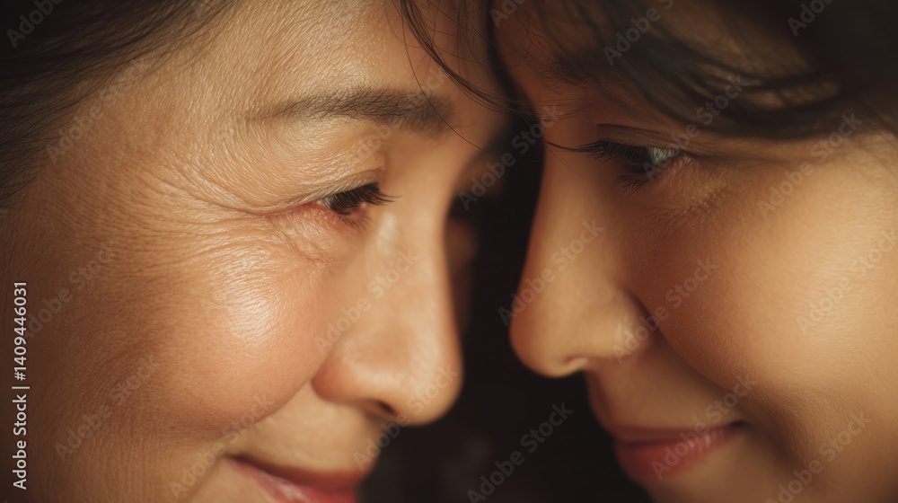 Young woman and her elderly mother take care of their skin and look great,Two generations,Beautiful middle aged mother and her adult daughter,skincare and Aging concept,Comparison of young and old. Young woman and her elderly mother take care of their skin and look great,Two generations,Beautiful middle aged mother and her adult daughter,skincare and Aging concept,Comparison of young and old.